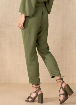 Quintess - Calça Verde Cintura Alta com Elástico na Cintura - QUINTESS