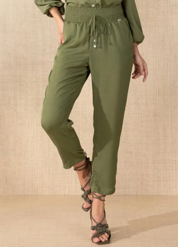 Quintess Calça Verde Cintura Alta com Elástico na Cintura