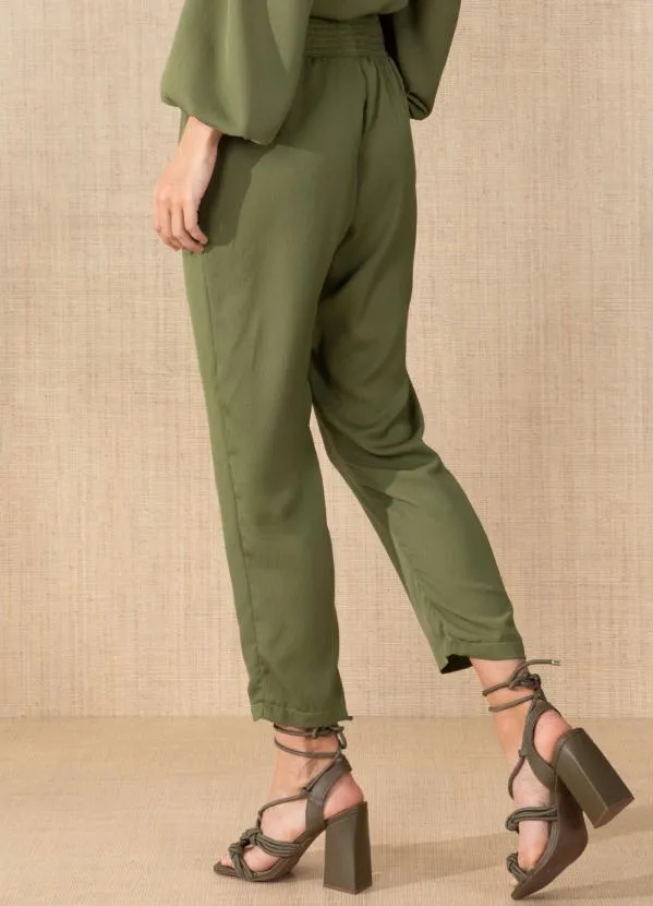 Quintess - Calça Verde Cintura Alta com Elástico na Cintura 9