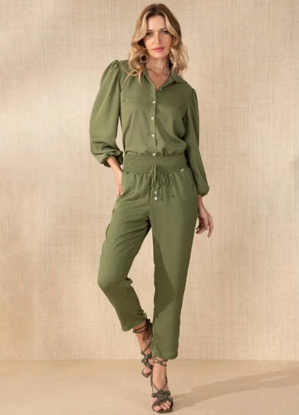 Quintess - Calça Verde Cintura Alta com Elástico na Cintura 8