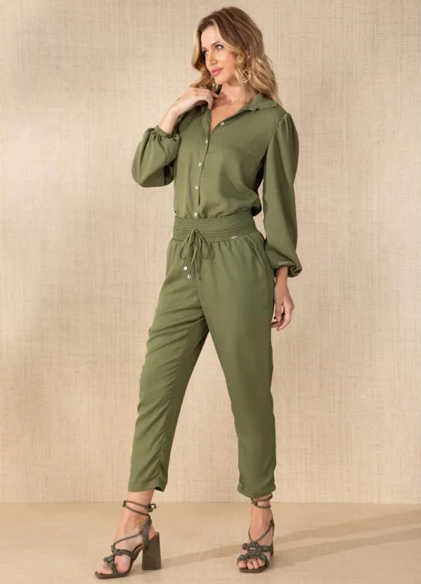 Quintess - Calça Verde Cintura Alta com Elástico na Cintura 6