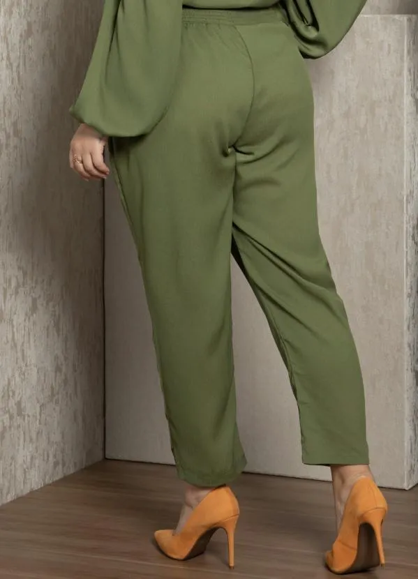 Quintess - Calça Verde Cintura Alta com Elástico na Cintura 4