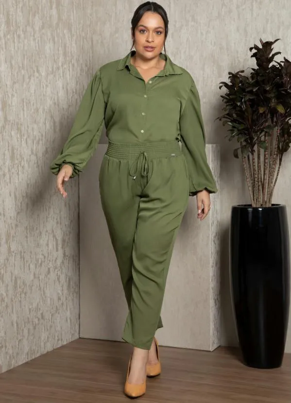 Quintess - Calça Verde Cintura Alta com Elástico na Cintura 3