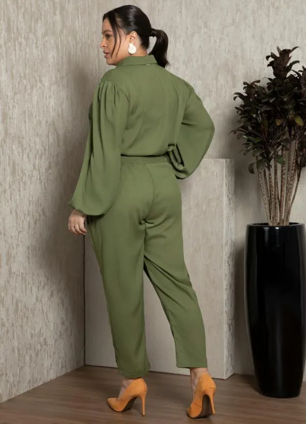 Quintess - Calça Verde Cintura Alta com Elástico na Cintura 2