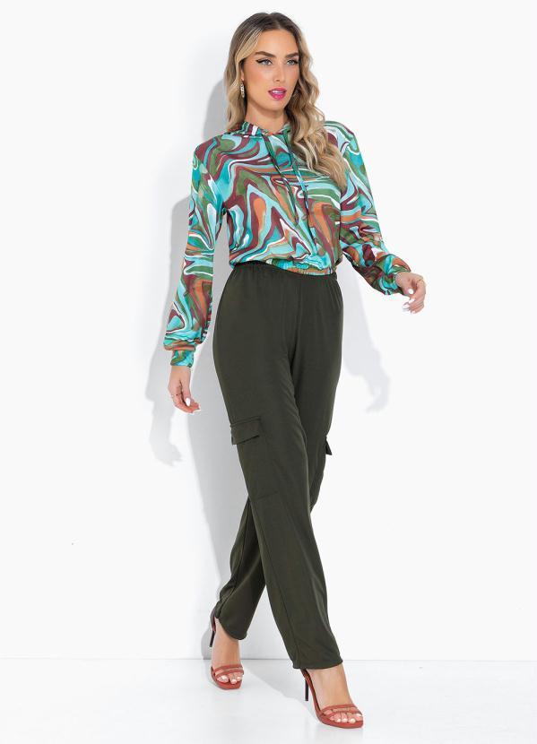 Moda Pop - Calça Verde Militar Reta com Bolsos Cargo 4