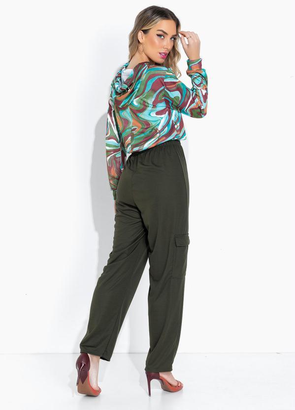 Moda Pop - Calça Verde Militar Reta com Bolsos Cargo 5