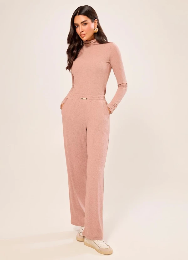 Naguchi - Calca Wide Confort Nude Rosado