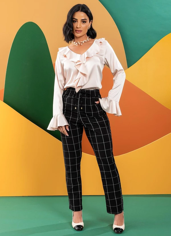 Quintess - Calça Xadrez Grid em Tecido de Alfaiataria 2