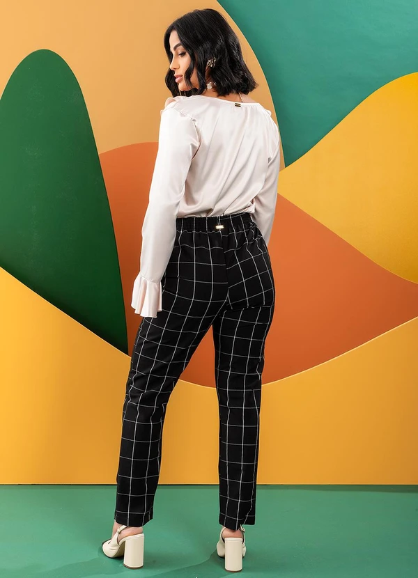 Quintess - Calça Xadrez Grid em Tecido de Alfaiataria 1