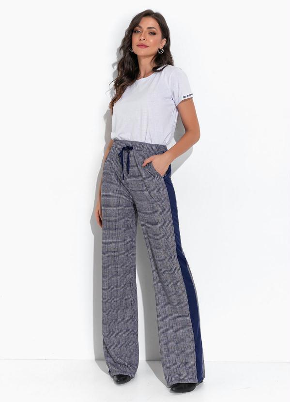 Moda Pop - Calça Xadrez Marinho com Detalhe para Amarrar 3