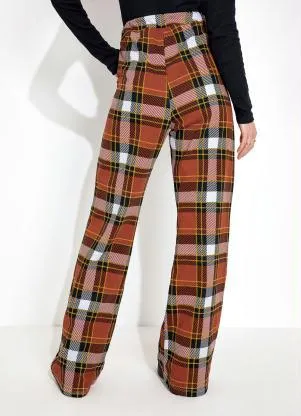Moda Pop - Calça Xadrez Terracota com Bolsos Funcionais - MODA POP