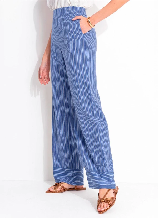 Quintess - Verde Listrado Azul em Poliéster com Viscose