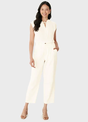 Malwee - Calça Alfaiaria em Algodão Sarjado Off White - MALWEE