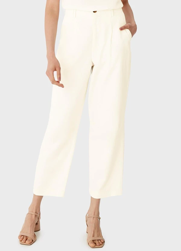 Malwee - Calça Alfaiaria em Algodão Sarjado Off White