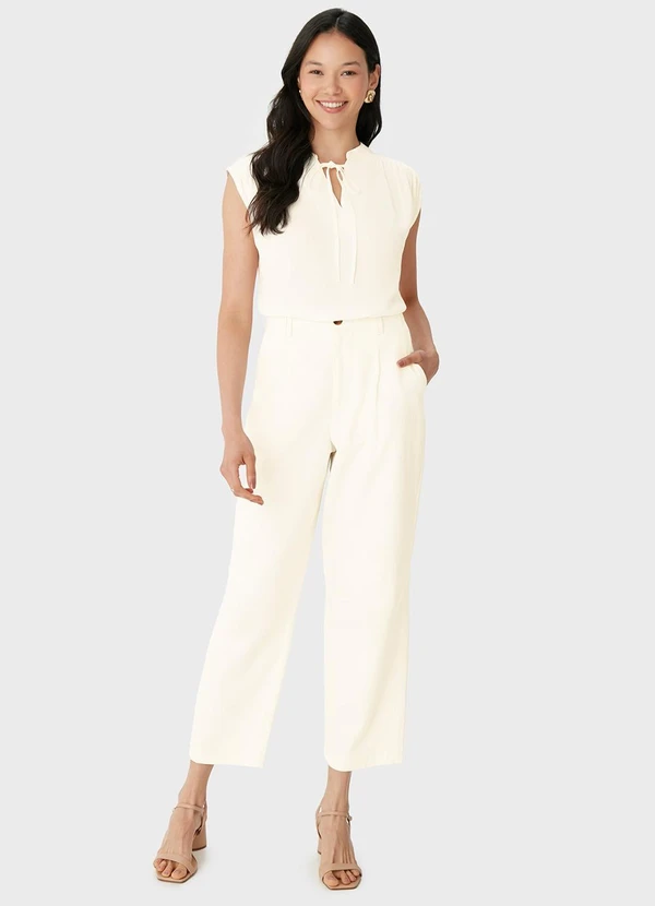 Malwee - Calça Alfaiaria em Algodão Sarjado Off White 2