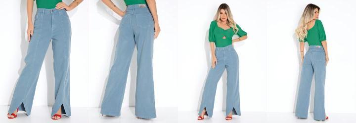 Cal�a Azul Wide Leg com Fendas Sawary