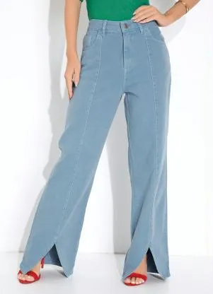 Sawary Jeans - Calça Azul Wide Leg com Fendas Sawary - SAWARY JEANS
