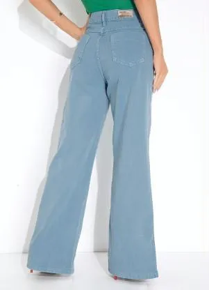 Sawary Jeans - Calça Azul Wide Leg com Fendas Sawary - SAWARY JEANS