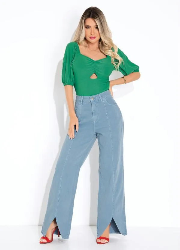 Sawary Jeans - Calça Azul Wide Leg com Fendas Sawary 3