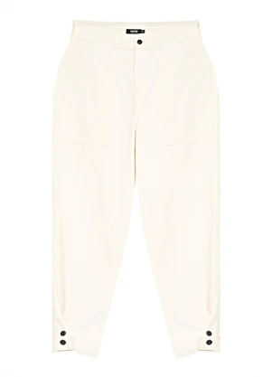 Enfim - Calça Barrel Cintura Alta em Sarja Off White - ENFIM