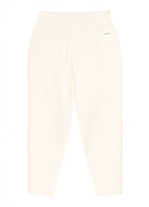Enfim - Calça Barrel Cintura Alta em Sarja Off White - ENFIM