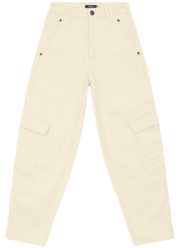 Enfim - Calça Barrel em Sarja Cintura Alta Bege 4