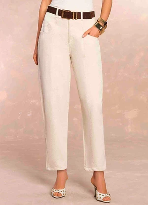Doce Trama - Calça Barrel Soft Garden em Sarja Linho Branco - DOCE TRAMA