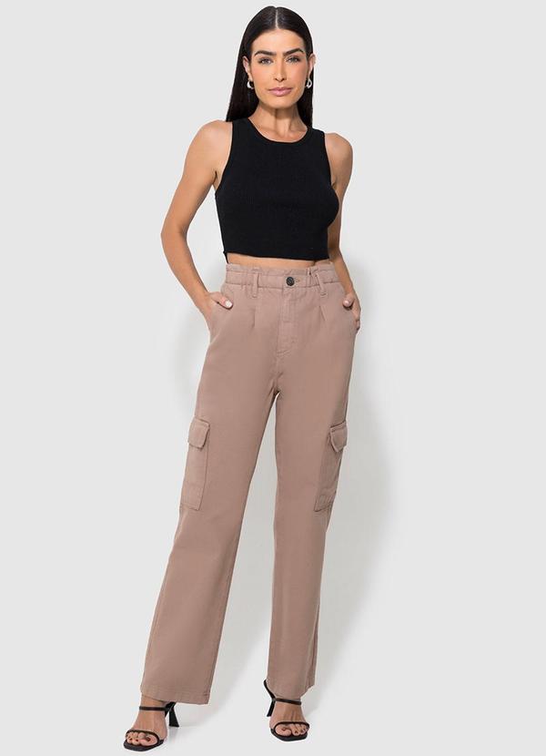 Enfim - Calça Bege Feminina Reta em Sarja 2