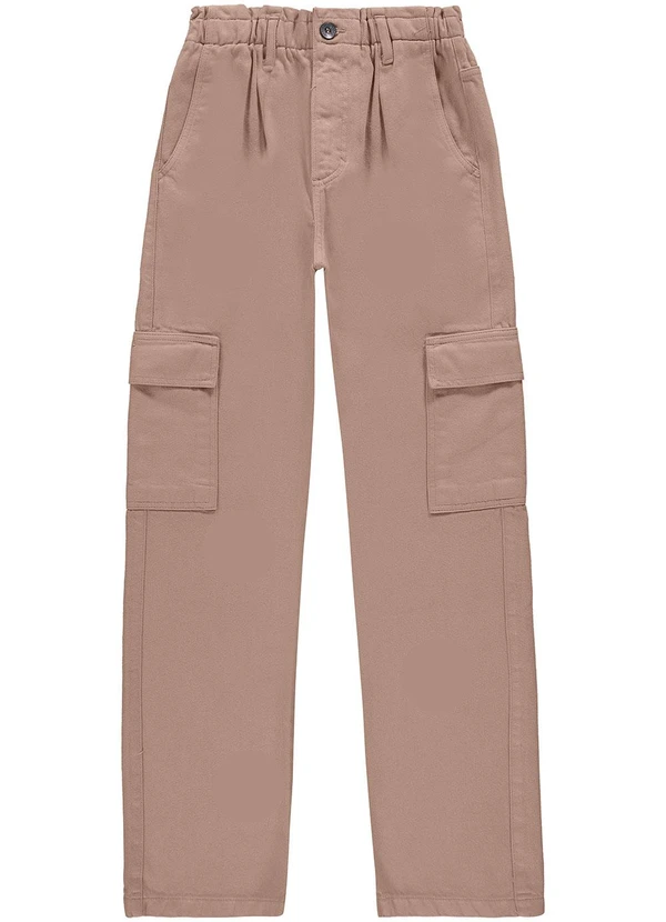 Enfim - Calça Bege Feminina Reta em Sarja 3