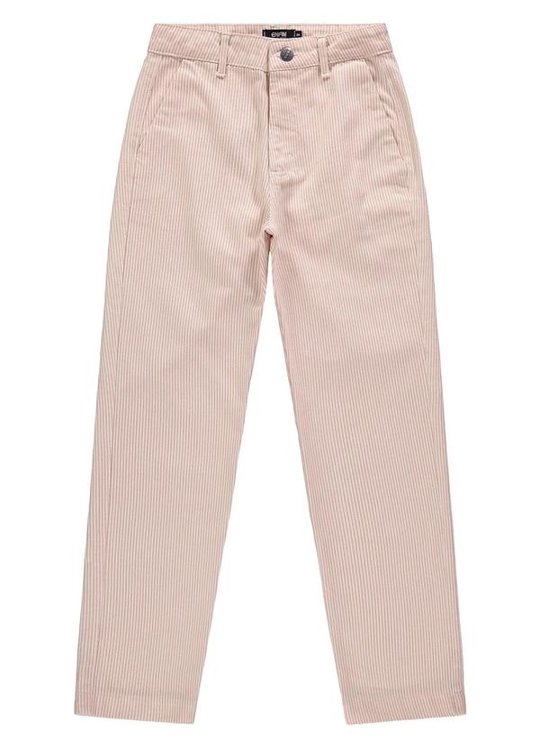 Enfim - Calça Bege Reta Listrada em Sarja