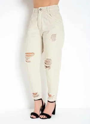 Sawary Jeans - Calça Bege Slouchy com Bolsos Sawary - SAWARY JEANS