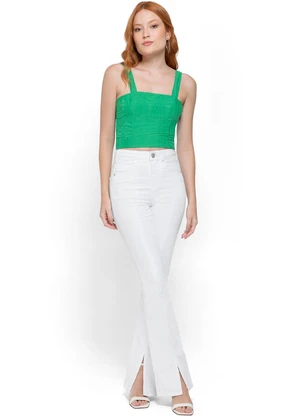 Enfim - Calça Branca Boot Cut em Sarja - ENFIM