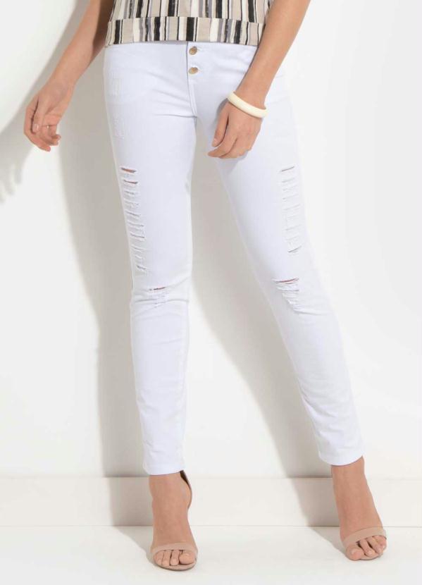 Outlet - Calça Branca Destroyed com Cintura Alta 3