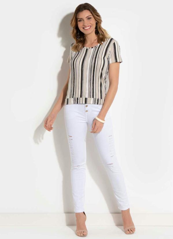 Outlet - Calça Branca Destroyed com Cintura Alta 5