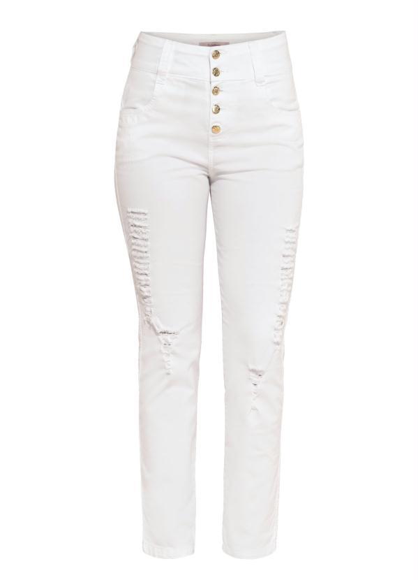 Outlet - Calça Branca Destroyed com Cintura Alta 8