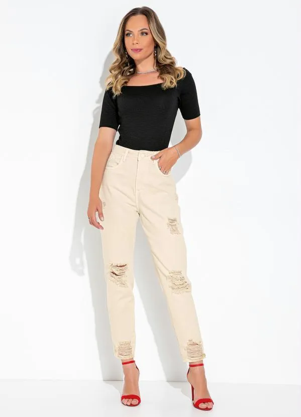 Sawary Jeans - Calça Branco Areia Mom Jeans 3
