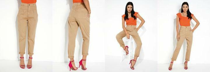 Cal�a C�qui Mom Jeans com Bolsos Sawary