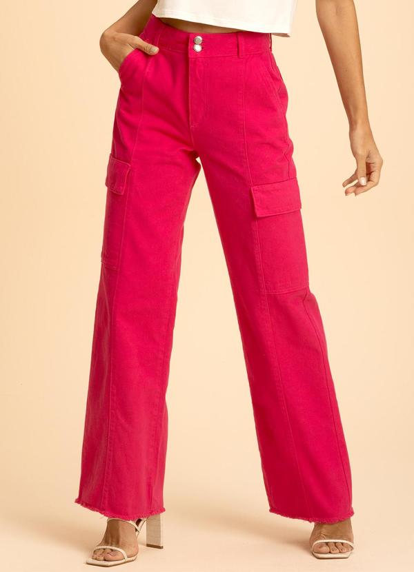 Doce Trama - Calça Cargo em Sarja Rosa