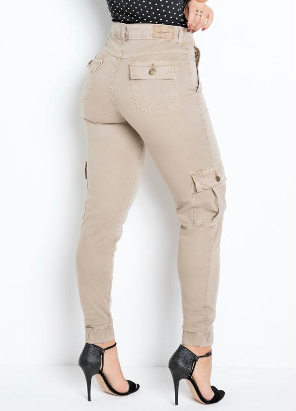 Sawary Jeans - Calça Cargo Jogger Sawary Bege com Bolsos 2