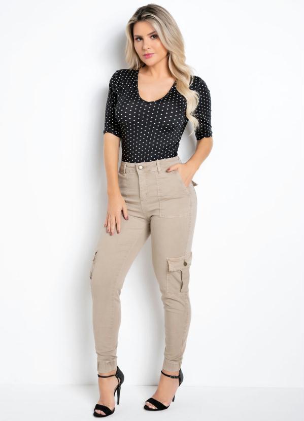 Sawary Jeans - Calça Cargo Jogger Sawary Bege com Bolsos 4