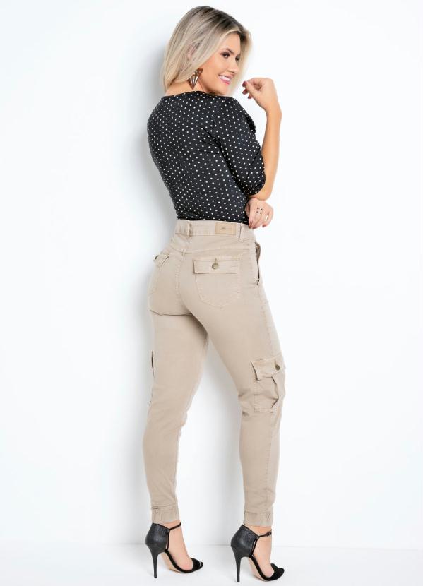 Sawary Jeans - Calça Cargo Jogger Sawary Bege com Bolsos 5