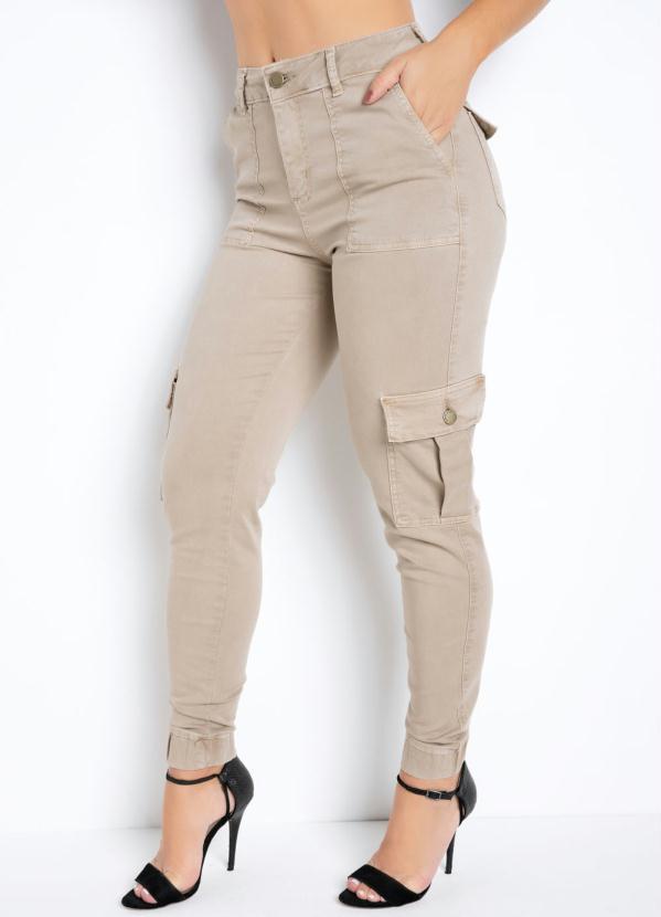 Sawary Jeans - Calça Cargo Jogger Sawary Bege com Bolsos 7