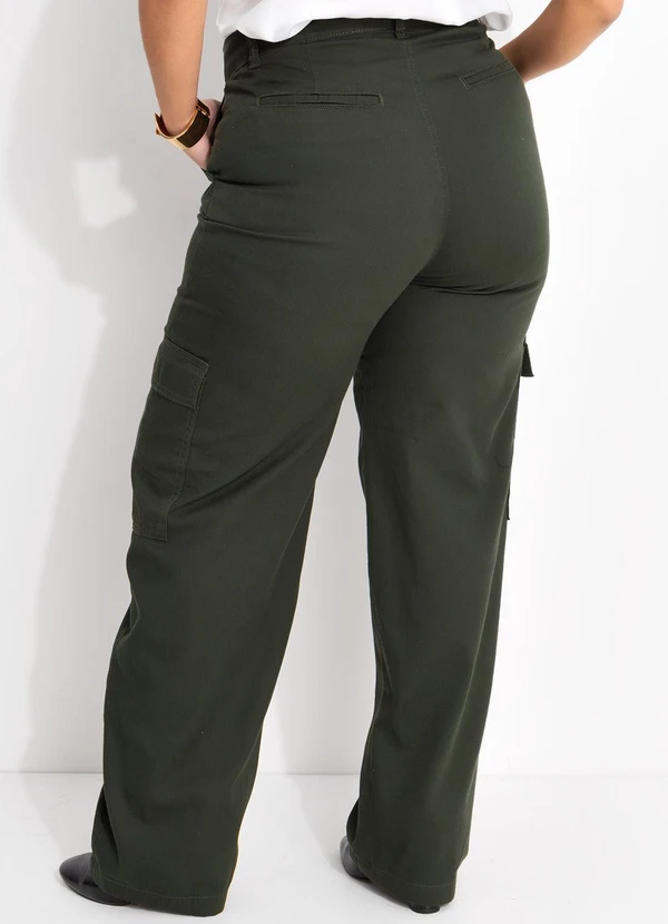 Quintess - Calça Cargo Verde Militar em Sarja 8
