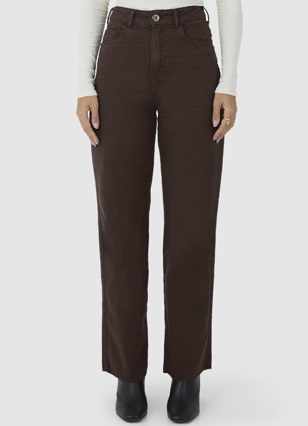 Malwee - Calça Cropped Cintura Alta em Sarja Marrom