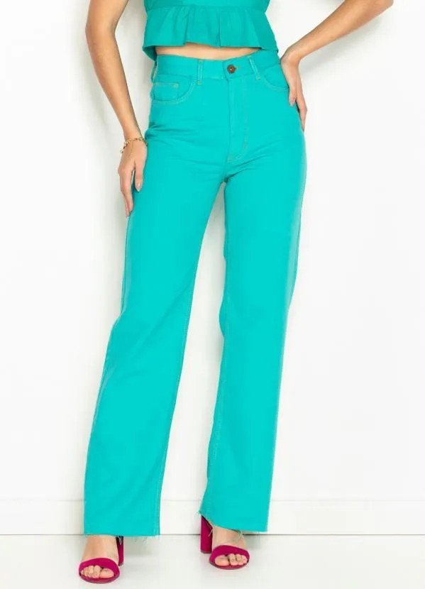 Maria Filó - Calça de Sarja Wide Leg Color Verde