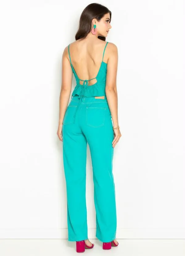 Maria Filó - Calça de Sarja Wide Leg Color Verde 4