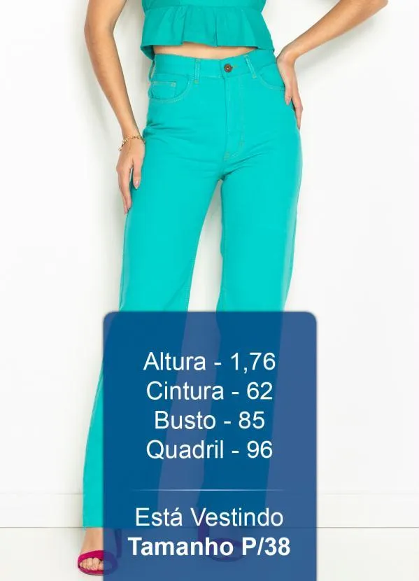 Maria Filó - Calça de Sarja Wide Leg Color Verde 5