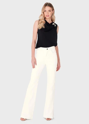 Enfim - Calça Flare em Sarja Cintura Alta Off White - ENFIM