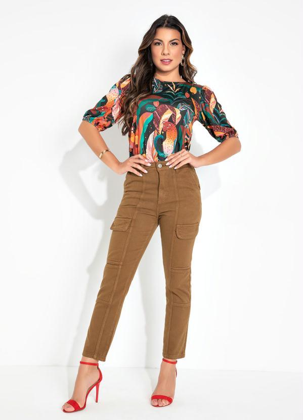 Queima Estoque - Calça Marrom com Bolsos Funcionais Sawary 4