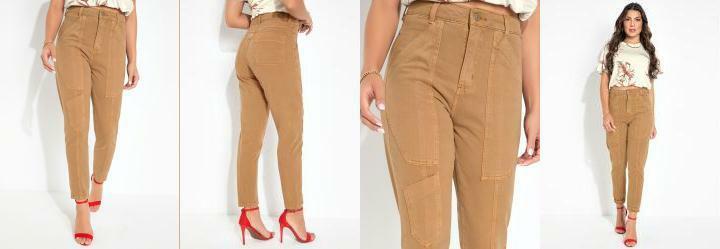 Cala Marrom Mom Jeans com Recortes Sawary